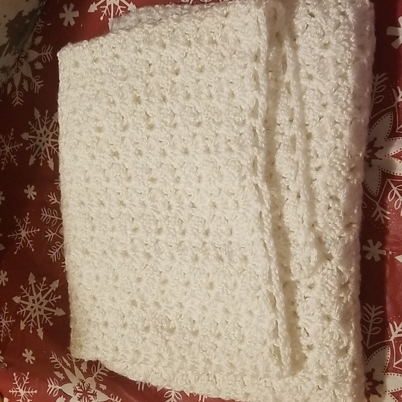 Handmade Baby White Crochet Blanket 31"x33" - Picture 2 of 3